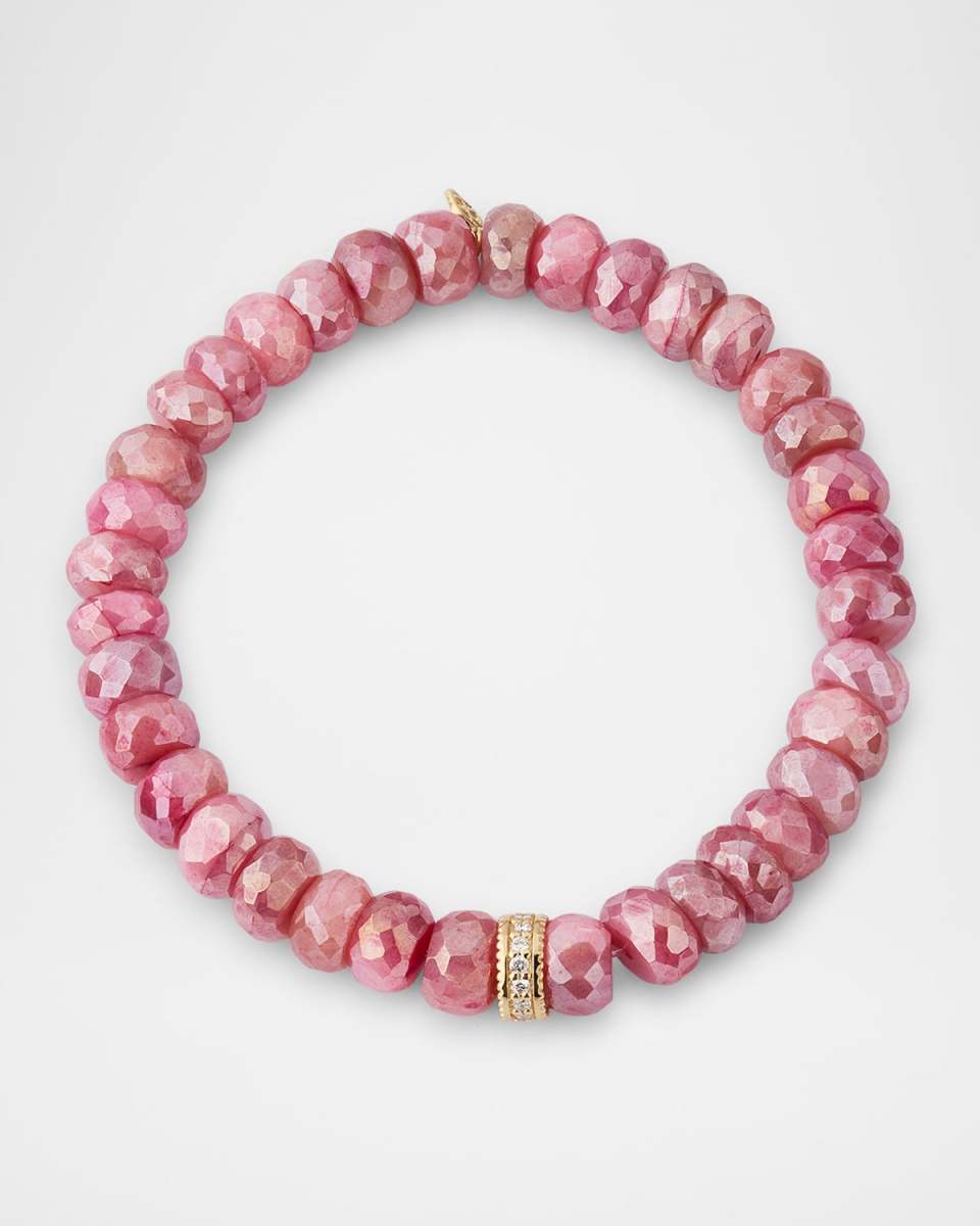 Red Moonstone Bead Bracelet with 8mm Pavé Rondelle